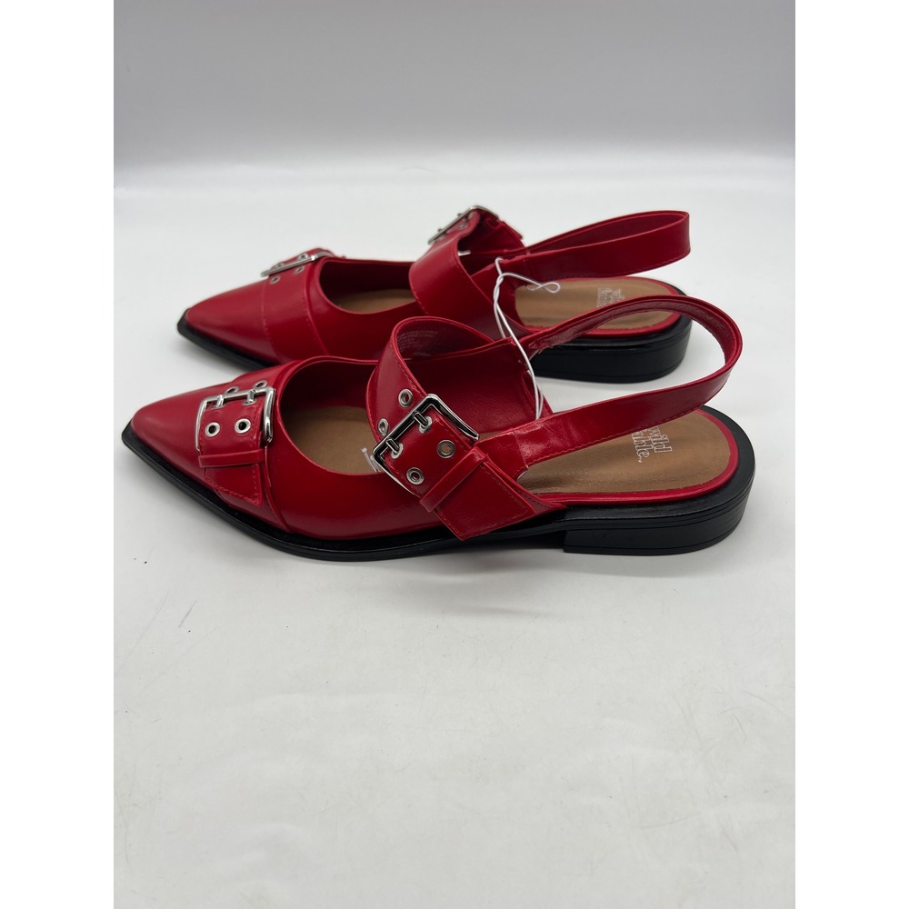 Punk Indie Edgy Wild Fable Red Buckle Slingback Pointed Toe Flats 9.5 Red - Picture 3 of 9